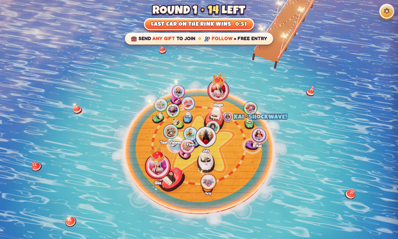 Bumper Brawl gameplay screenshot 1 — an interactive TikTok Live game on ScrollPlay