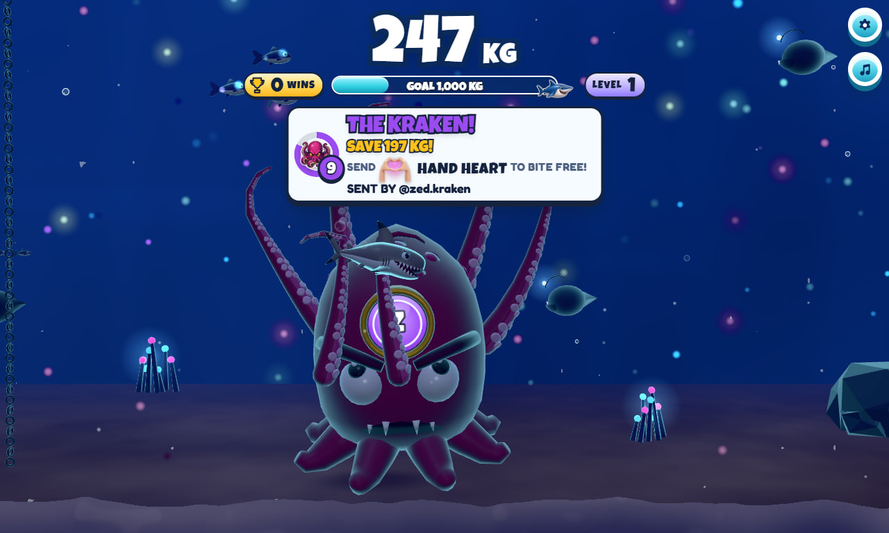Screenshot gameplay Feed the Shark 2 — game interaktif TikTok Live di ScrollPlay