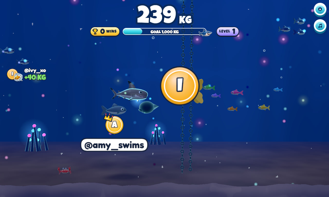Screenshot gameplay Feed the Shark 3 — game interaktif TikTok Live di ScrollPlay