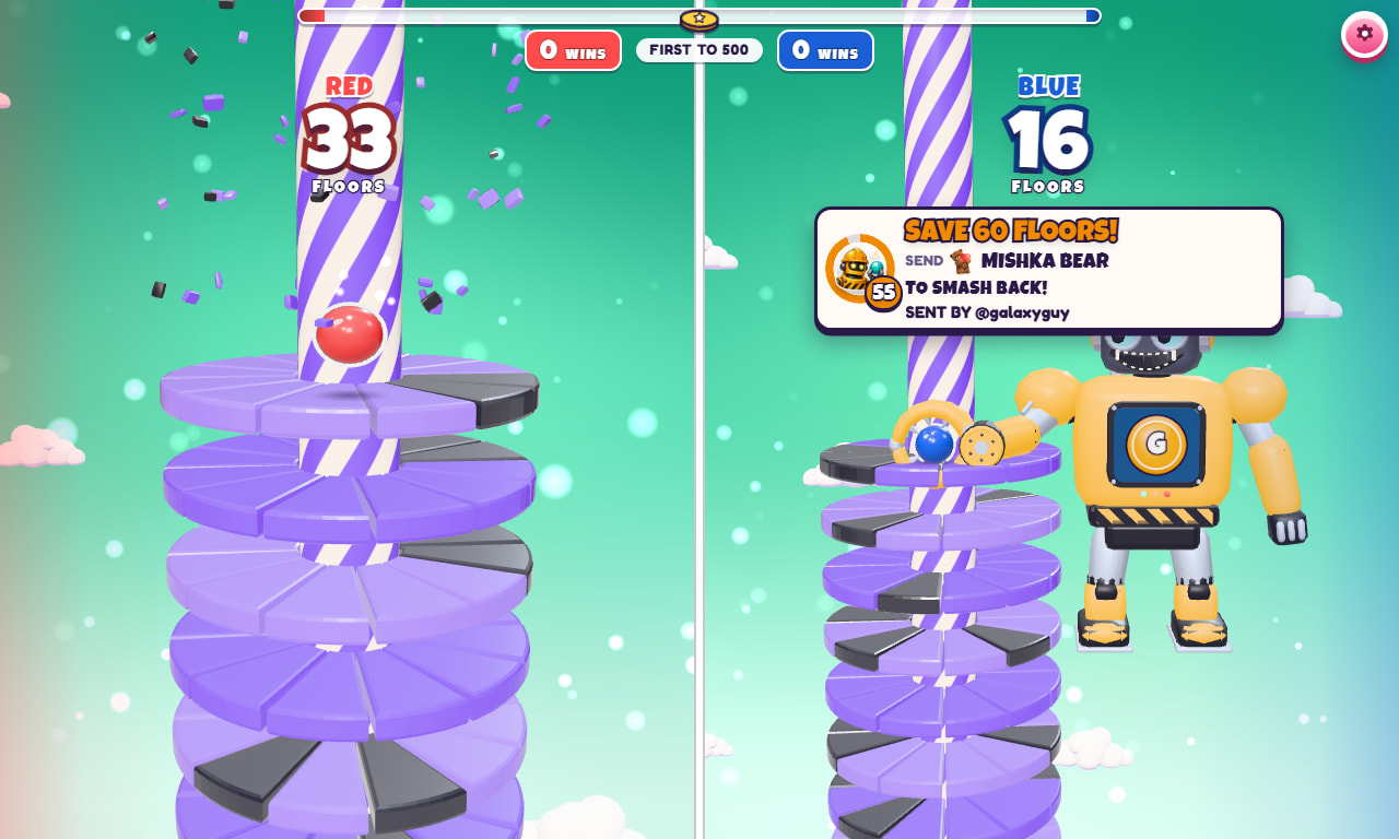 Helix Drop Duel gameplay screenshot 2 — an interactive TikTok Live game on ScrollPlay