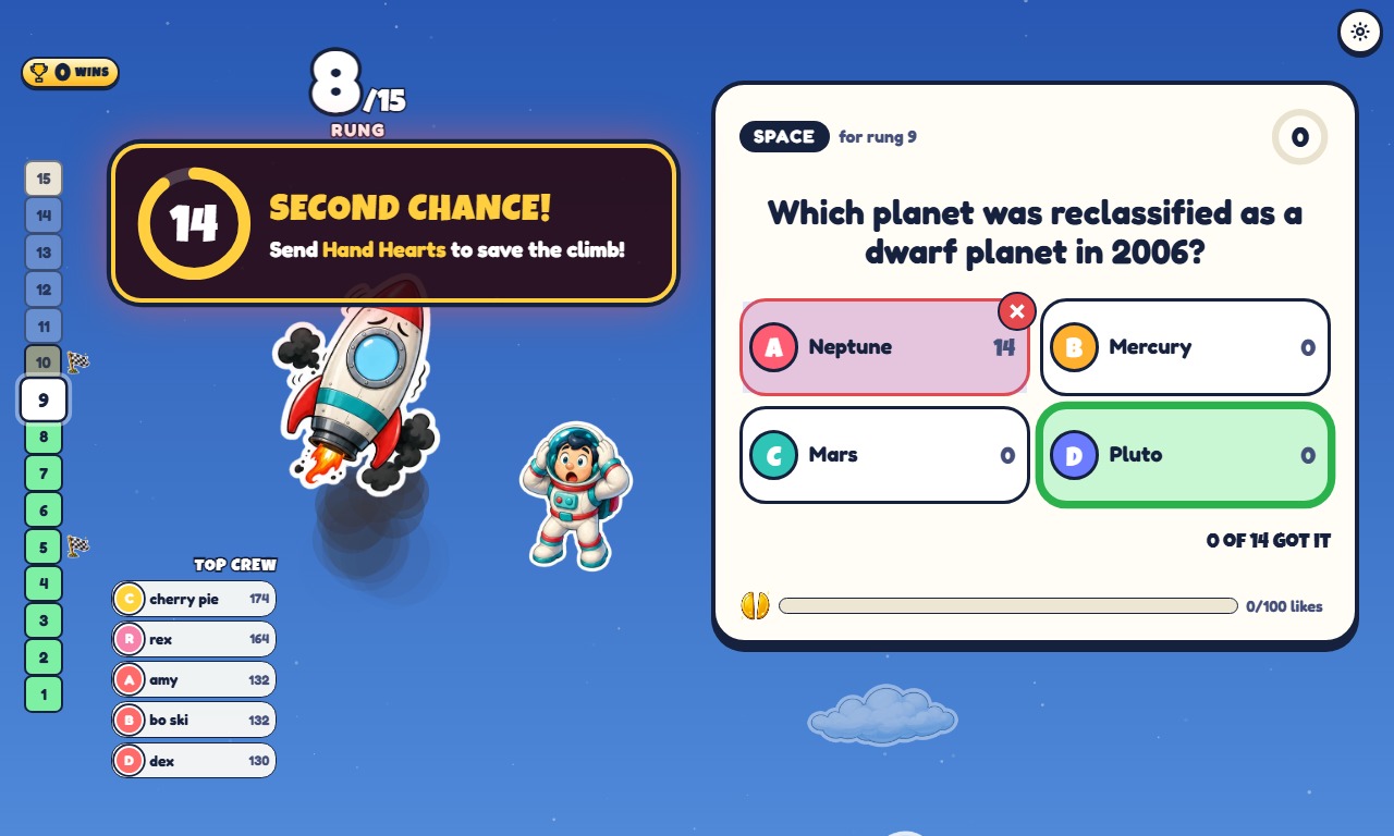 Quiz Rocket gameplay screenshot 2 — an interactive TikTok Live game on ScrollPlay