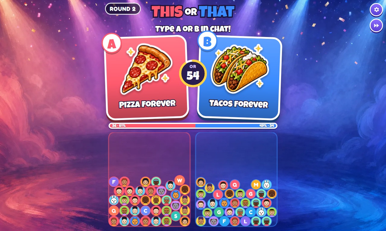 This or That gameplay screenshot 1 — an interactive TikTok Live game on ScrollPlay