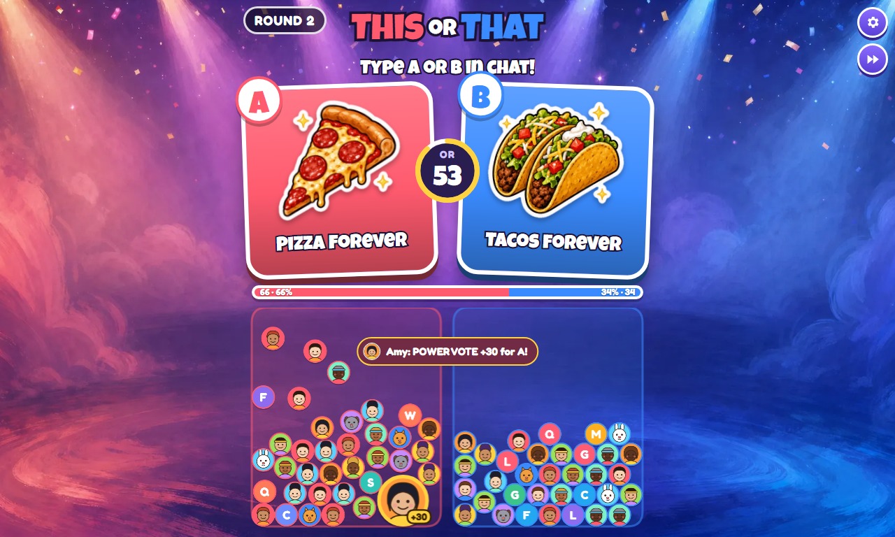 This or That gameplay screenshot 2 — an interactive TikTok Live game on ScrollPlay