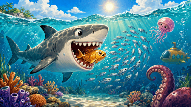 Feed the Shark key art — an interactive TikTok Live game on ScrollPlay