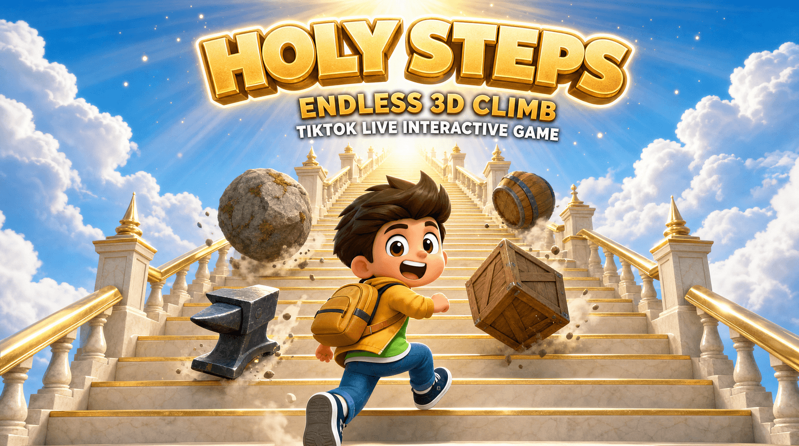 Arte principal de Holy Steps — jogo interativo para TikTok Live no ScrollPlay