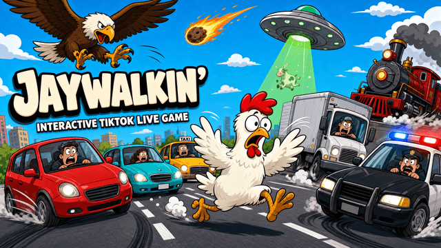 Key-Art von Jaywalkin' — ein kostenloses interaktives TikTok-LIVE-Spiel auf ScrollPlay