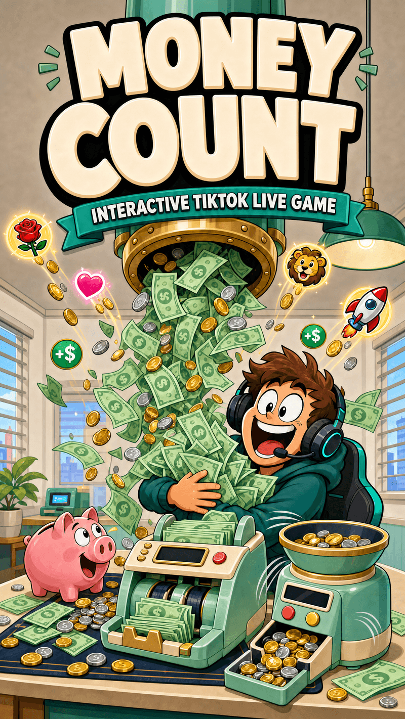 Money Count cover art in the ScrollPlay launcher — an interactive TikTok Live game