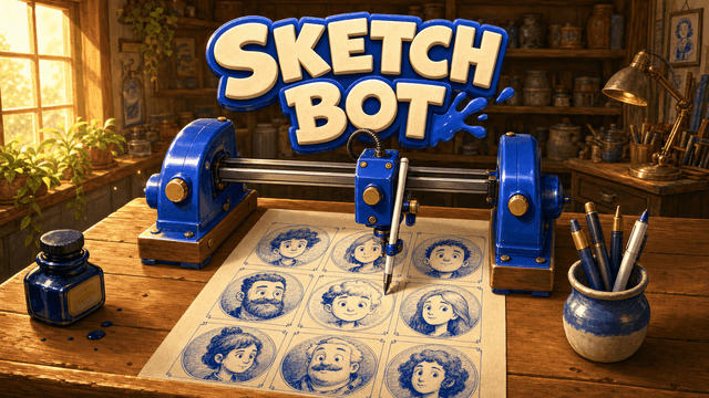 Sketch Bot key art — an interactive TikTok Live game on ScrollPlay