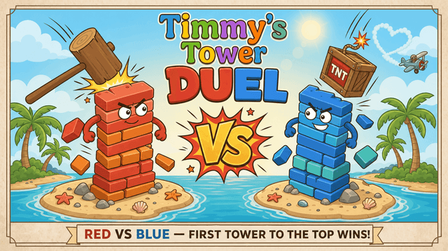 Timmy's Tower Duel key art — a red-vs-blue interactive TikTok LIVE game